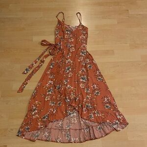 O’Neill Rust Orange Floral Wrap Midi Dress Size Medium